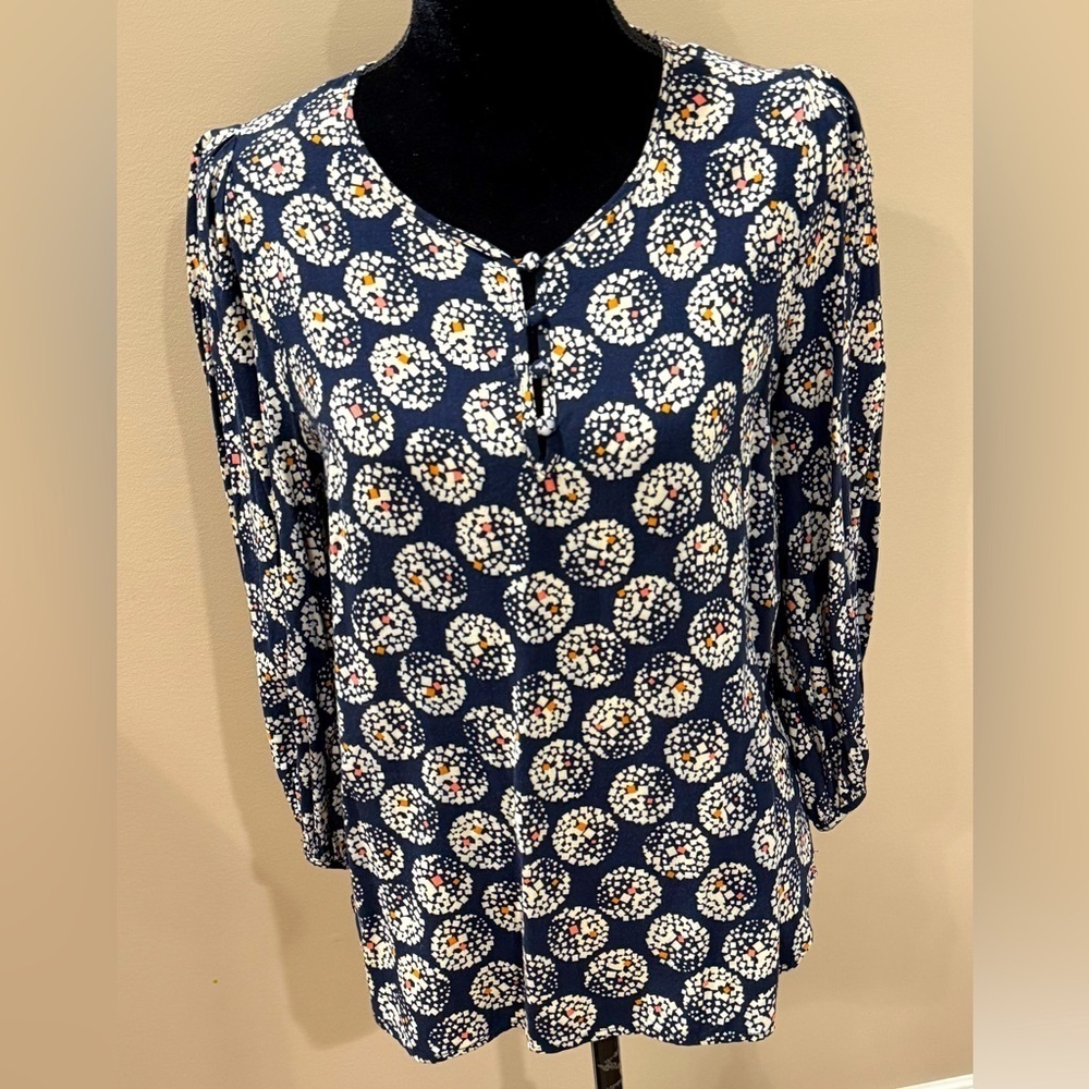 Women’s MAEVE Anthropologie navy blue confetti ball blouse- Size 12